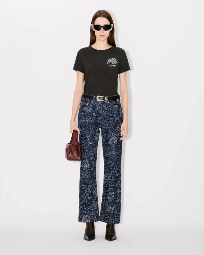 Women 039KENZO Star Tiger039 Embroidered Tshirt In Cotton Black Kenzo Tshirts And Polos