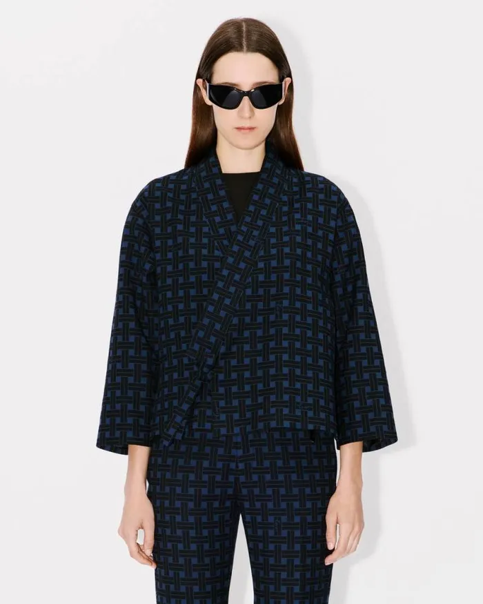 Women 039KENZO Weave039 Light Kimono Jacket Midnight Blue Kenzo Jackets And Coats