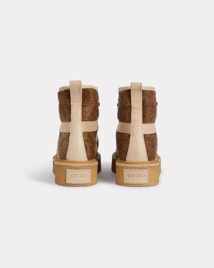 Women 039KENZO Yuki039 Pony Leather Laceup Boots For Women Tabac Kenzo Boots