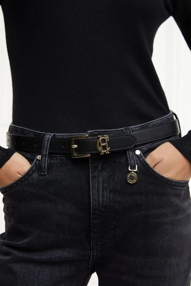 Women Abbot Leather Belt Black Gold Holland Cooper Belts