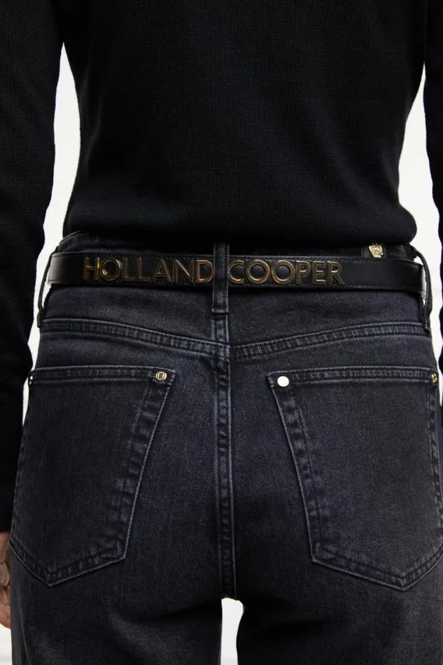Women Abbot Leather Belt Black Gold Holland Cooper Belts