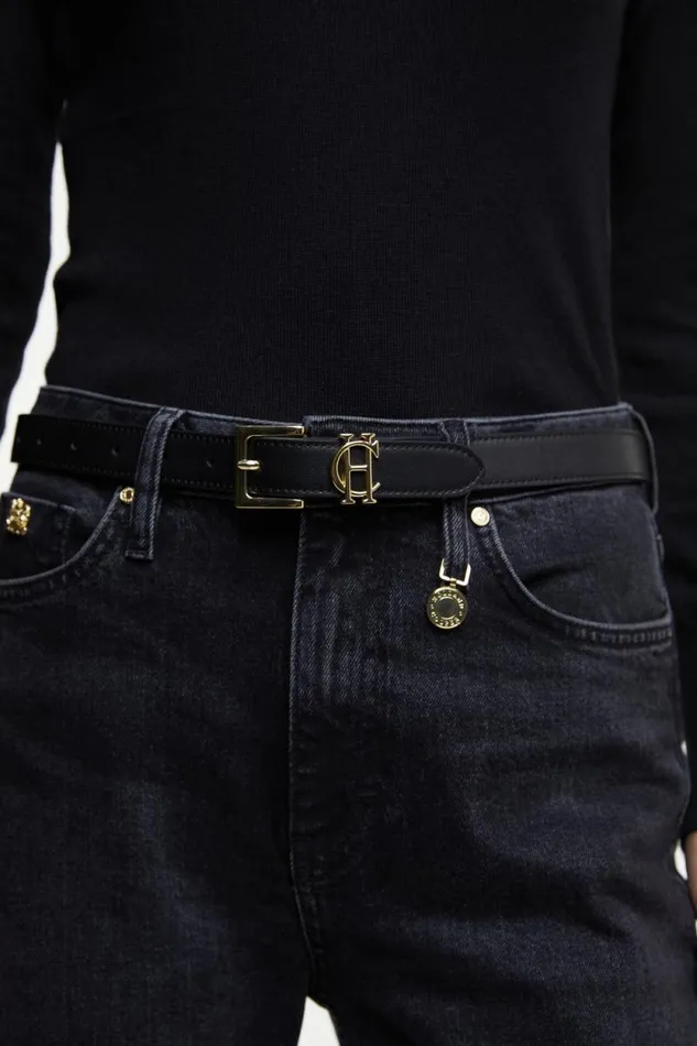 Women Abbot Leather Belt Black Gold Holland Cooper Belts