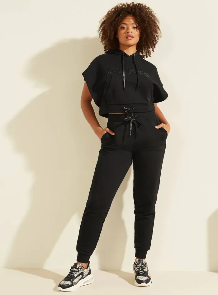 Women Activewear GUESS Black Allie Active Scuba Logo Tape Jogger Pants