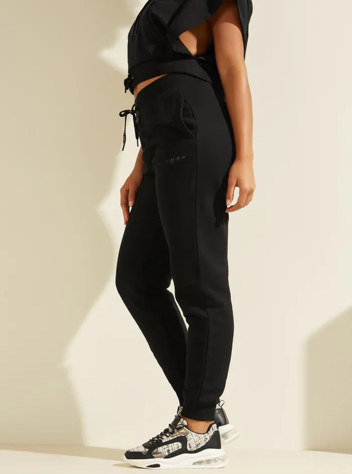 Women Activewear GUESS Black Allie Active Scuba Logo Tape Jogger Pants