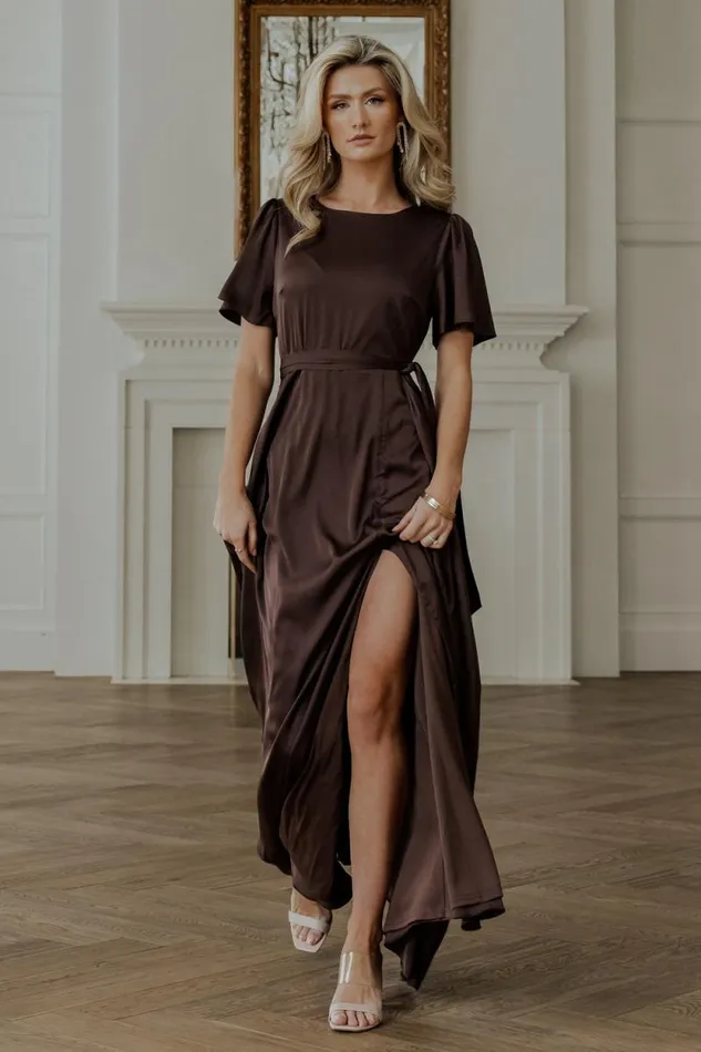 Women Agnes Satin Maxi Dress Espresso Baltic Born Maxi Dresses