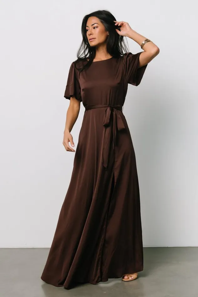 Women Agnes Satin Maxi Dress Espresso Baltic Born Maxi Dresses