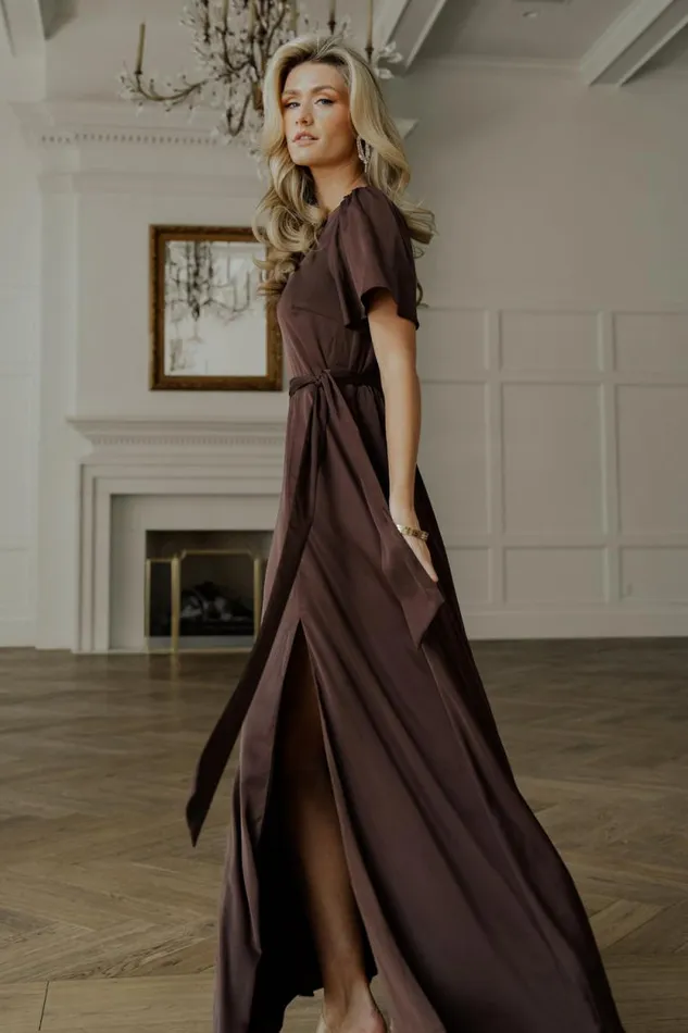 Women Agnes Satin Maxi Dress Espresso Baltic Born Maxi Dresses