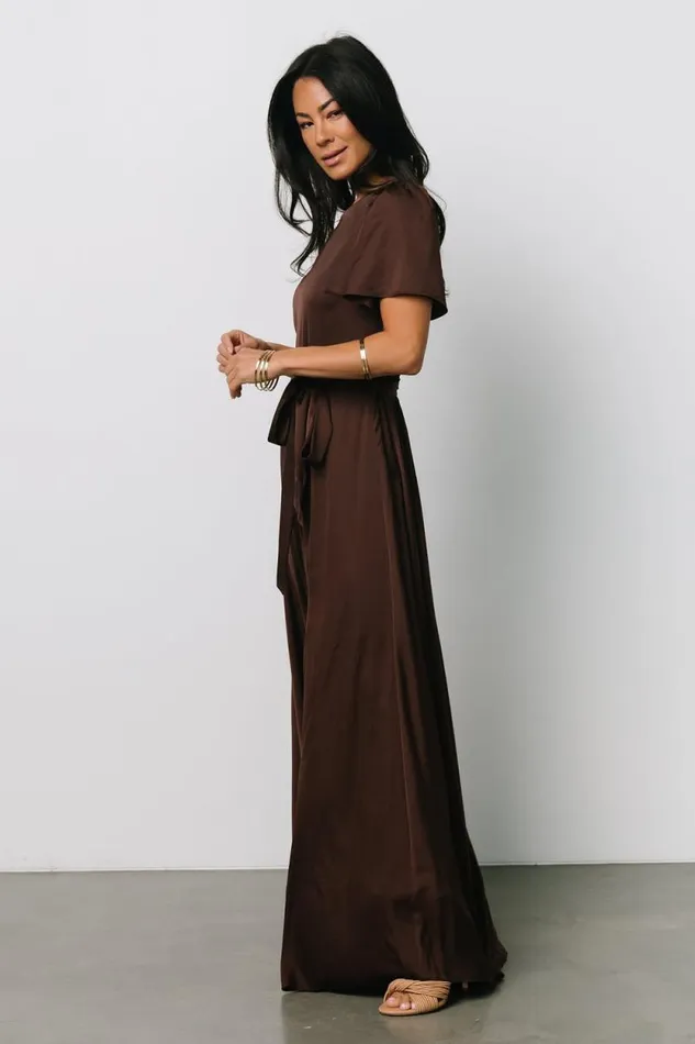 Women Agnes Satin Maxi Dress Espresso Baltic Born Maxi Dresses
