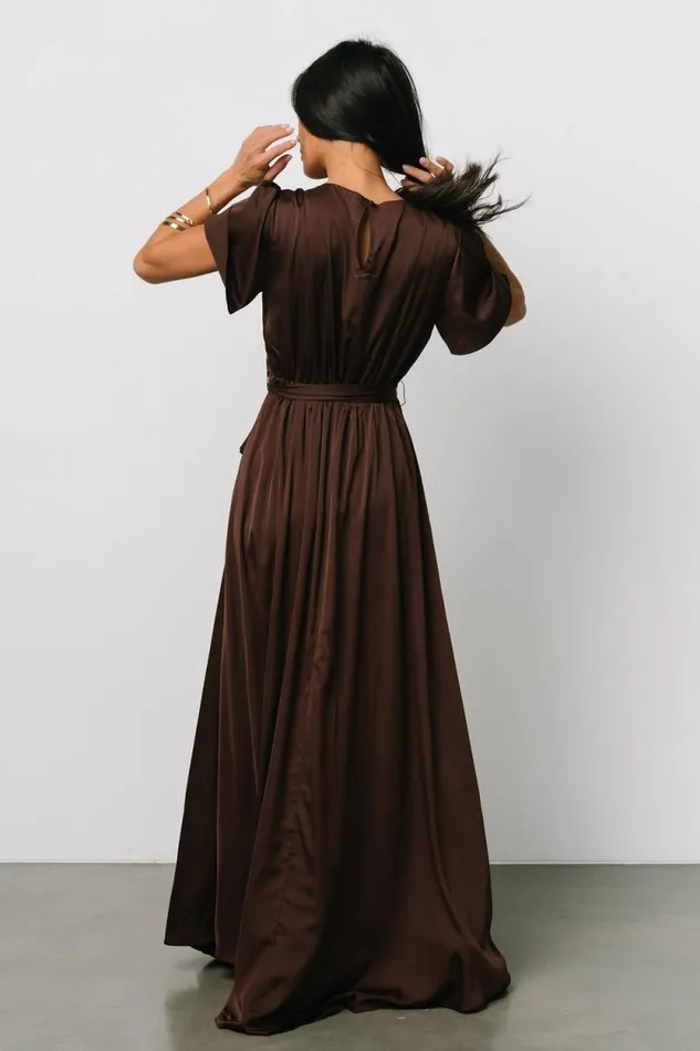 Women Agnes Satin Maxi Dress Espresso Baltic Born Maxi Dresses