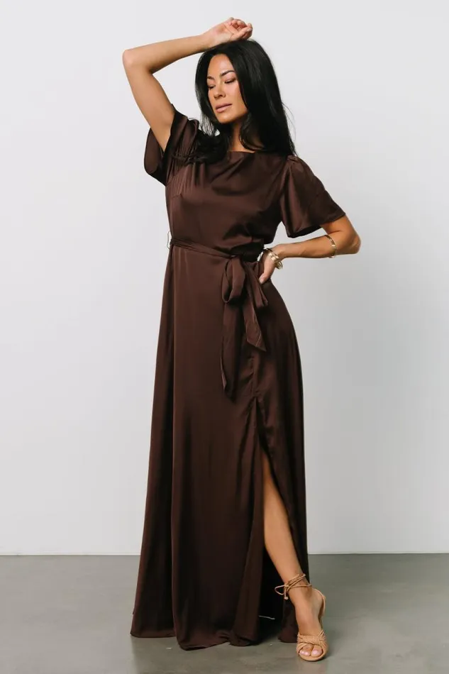 Women Agnes Satin Maxi Dress Espresso Baltic Born Maxi Dresses