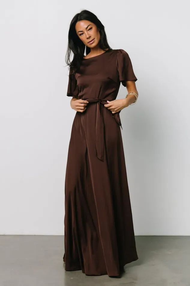 Women Agnes Satin Maxi Dress Espresso Baltic Born Maxi Dresses