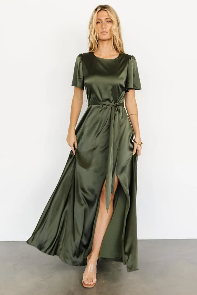 Women Agnes Satin Maxi Dress Juniper Green Baltic Born The Guest Edit