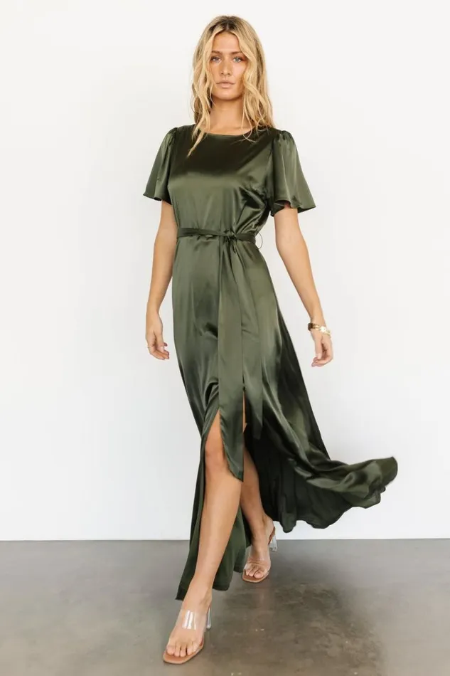 Women Agnes Satin Maxi Dress Juniper Green Baltic Born The Guest Edit