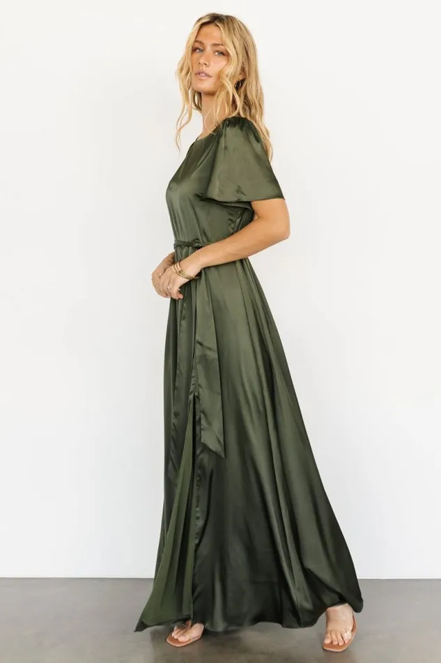 Women Agnes Satin Maxi Dress Juniper Green Baltic Born The Guest Edit