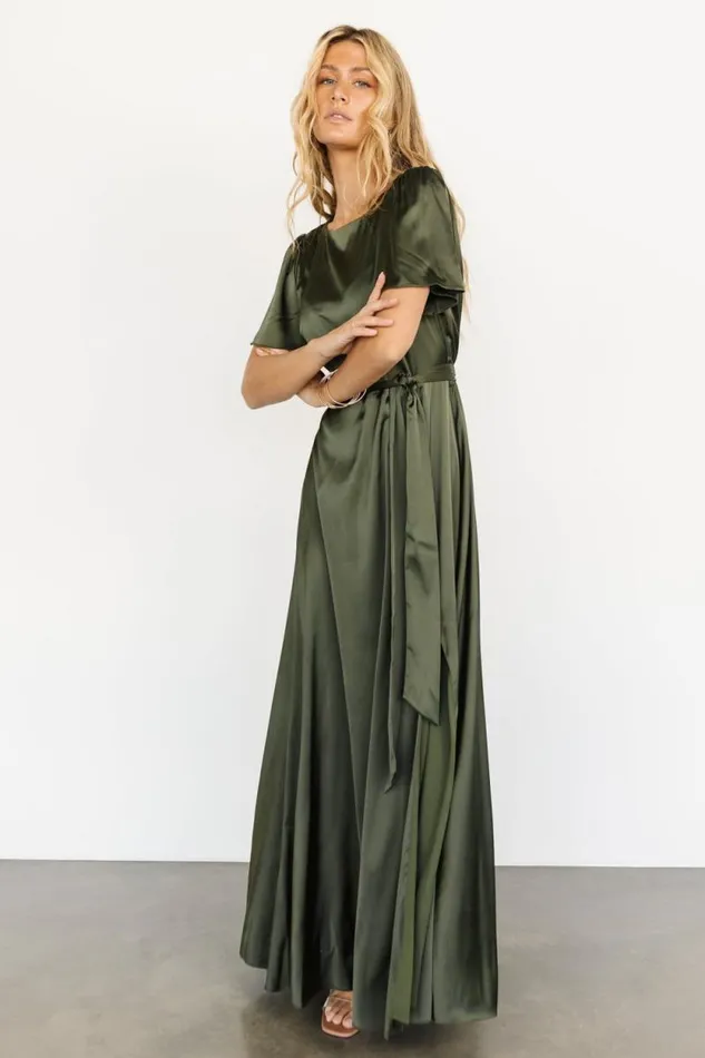 Women Agnes Satin Maxi Dress Juniper Green Baltic Born The Guest Edit