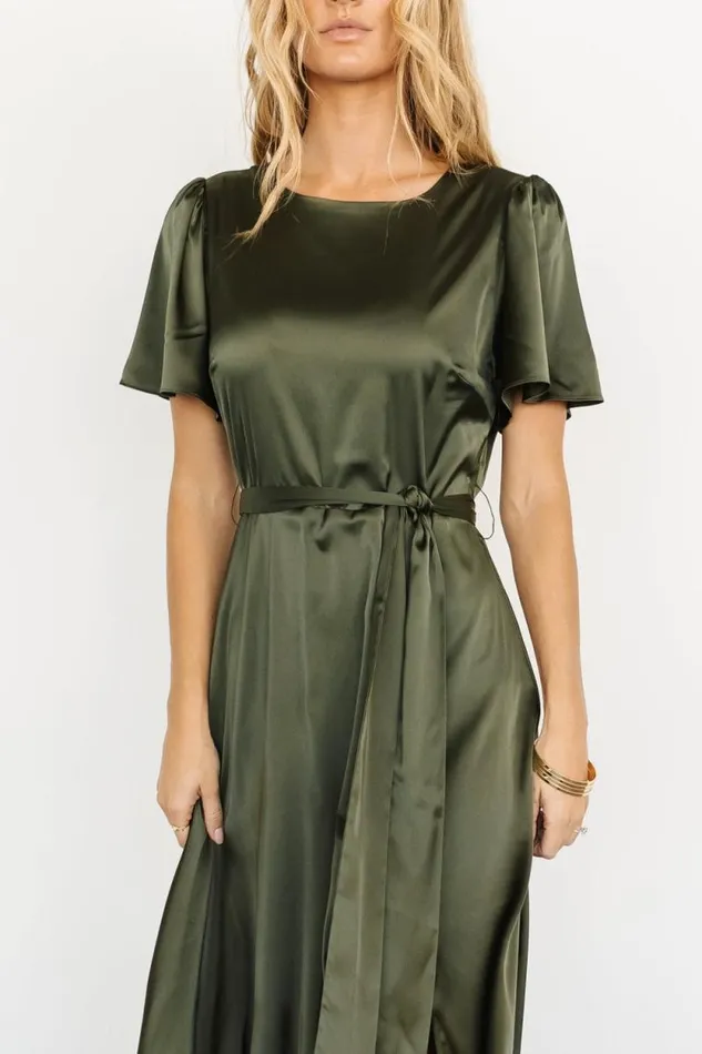 Women Agnes Satin Maxi Dress Juniper Green Baltic Born The Guest Edit