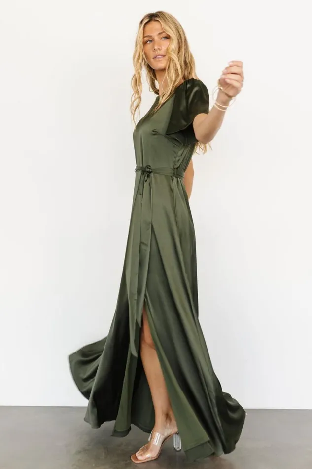 Women Agnes Satin Maxi Dress Juniper Green Baltic Born The Guest Edit