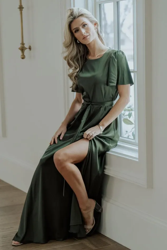 Women Agnes Satin Maxi Dress Juniper Green Baltic Born The Guest Edit