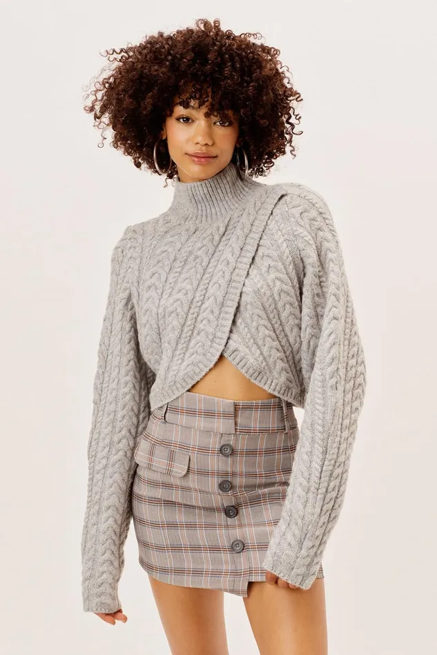 Women Amelia Cross Front Turtleneck Grey For Love and Lemons Knitwear