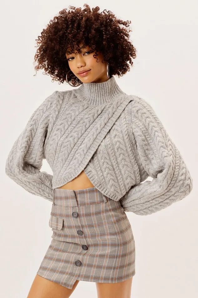 Women Amelia Cross Front Turtleneck Grey For Love and Lemons Knitwear