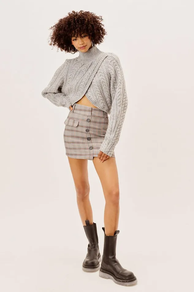 Women Amelia Cross Front Turtleneck Grey For Love and Lemons Knitwear