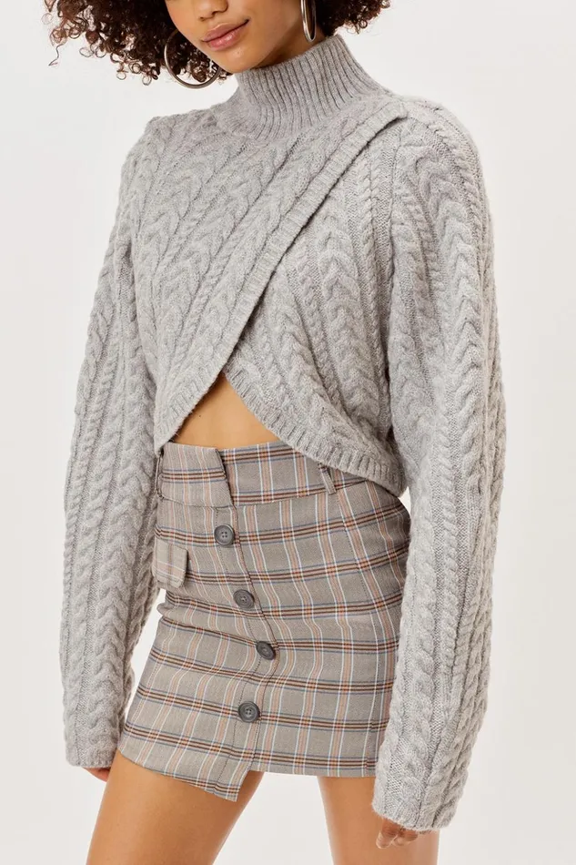 Women Amelia Cross Front Turtleneck Grey For Love and Lemons Knitwear