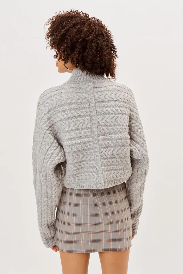 Women Amelia Cross Front Turtleneck Grey For Love and Lemons Knitwear