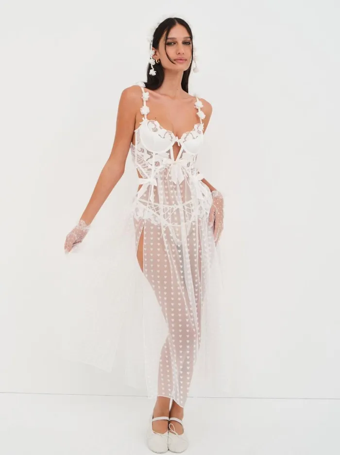 Women Amore Maxi Slip Dress White For Love and Lemons Lingerie
