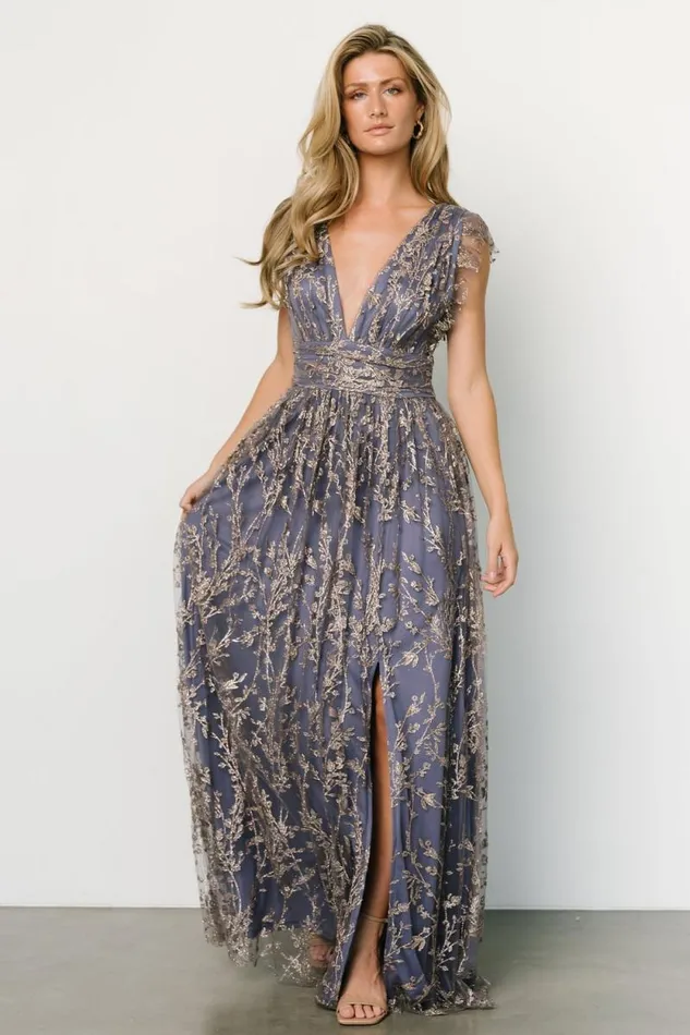 Women Arlene Shimmer Gown Blue Gold Baltic Born Embellished and Sequined