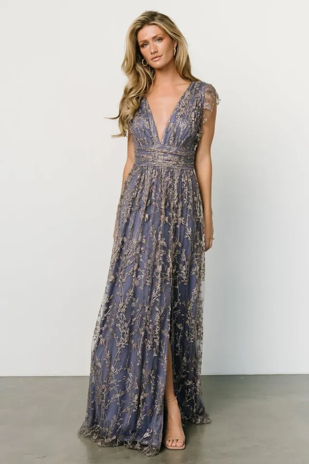 Women Arlene Shimmer Gown Blue Gold Baltic Born Embellished and Sequined