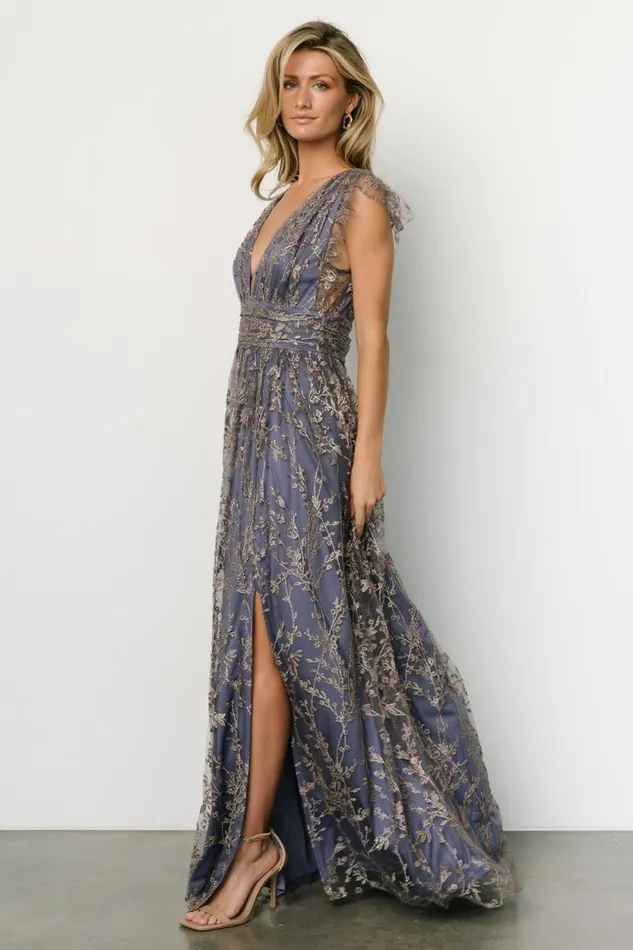 Women Arlene Shimmer Gown Blue Gold Baltic Born Embellished and Sequined