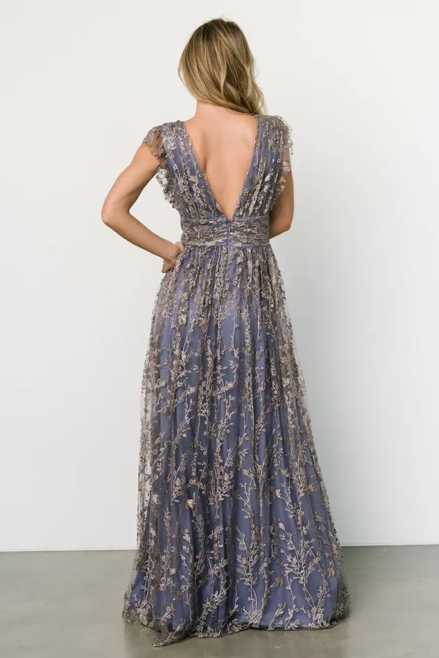 Women Arlene Shimmer Gown Blue Gold Baltic Born Embellished and Sequined