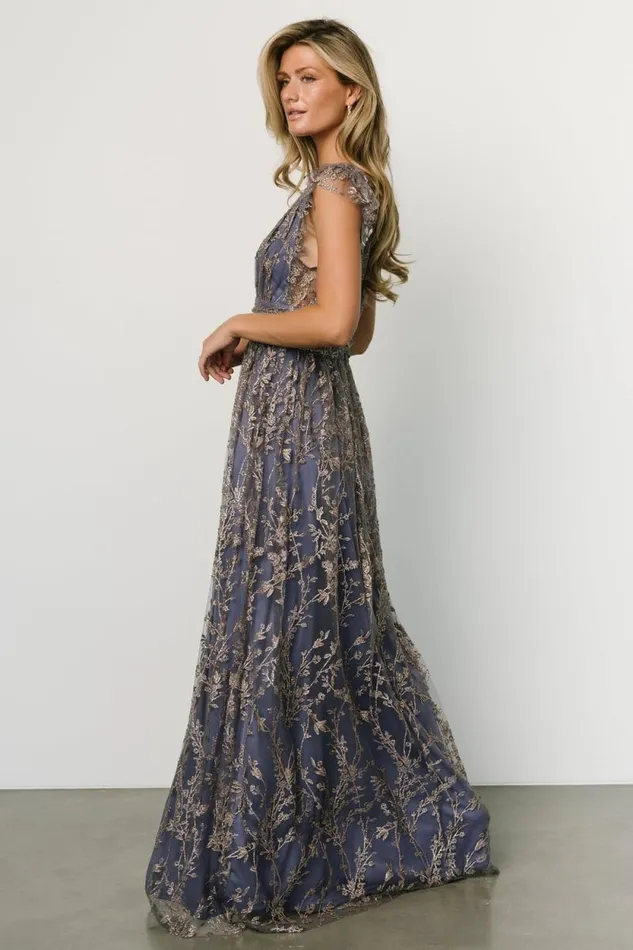 Women Arlene Shimmer Gown Blue Gold Baltic Born Embellished and Sequined