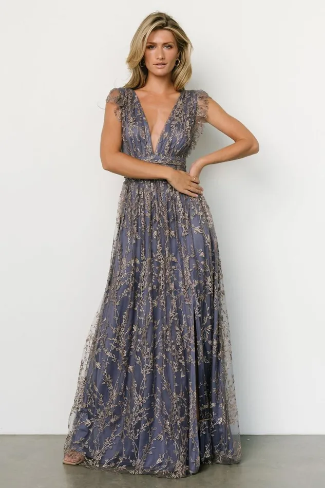 Women Arlene Shimmer Gown Blue Gold Baltic Born Embellished and Sequined