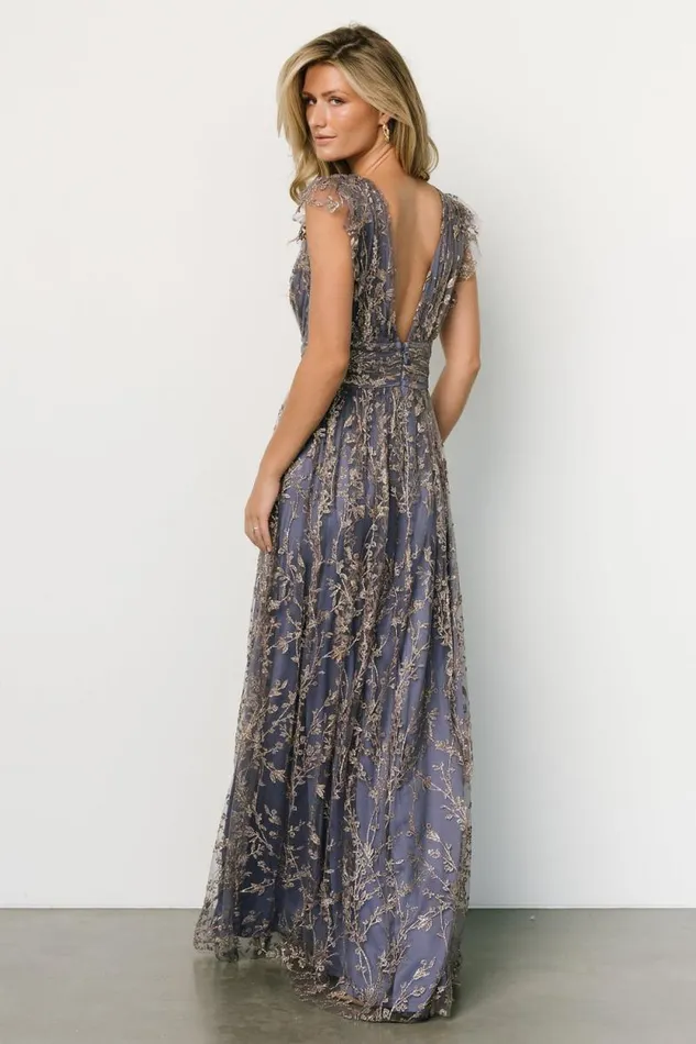 Women Arlene Shimmer Gown Blue Gold Baltic Born Embellished and Sequined