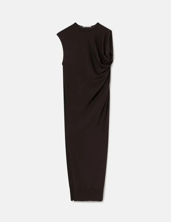 Women Asymmetric Draped Maxi Dress Chocolate Brown Stella McCartney Dresses