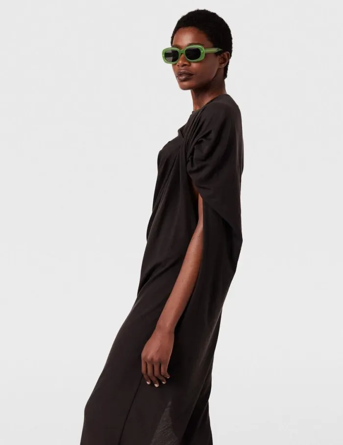 Women Asymmetric Draped Maxi Dress Chocolate Brown Stella McCartney Dresses Women Asymmetric Draped Maxi Dress Chocolate Brown Stella McCartney Dresses