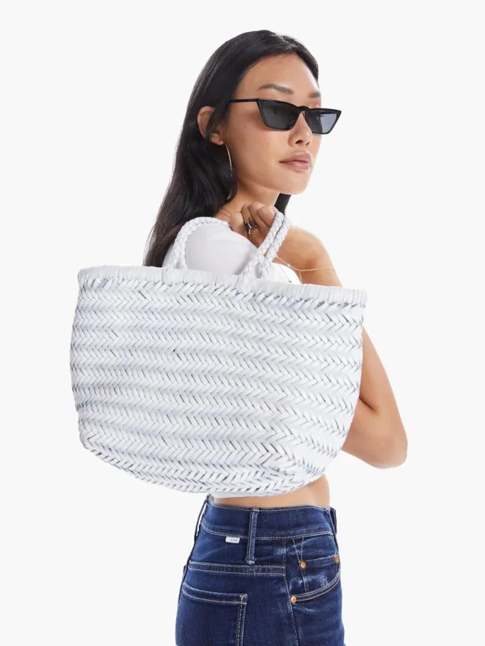 Women Bags Mother Denim Goa Small Leather Tote White