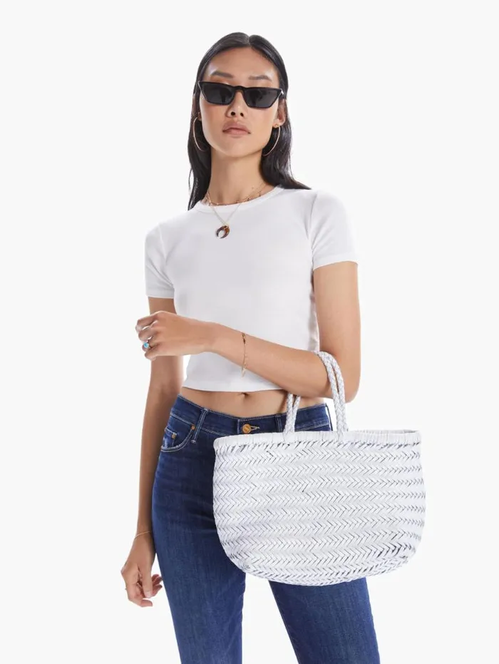 Women Bags Mother Denim Goa Small Leather Tote White