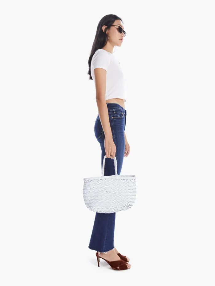 Women Bags Mother Denim Goa Small Leather Tote White