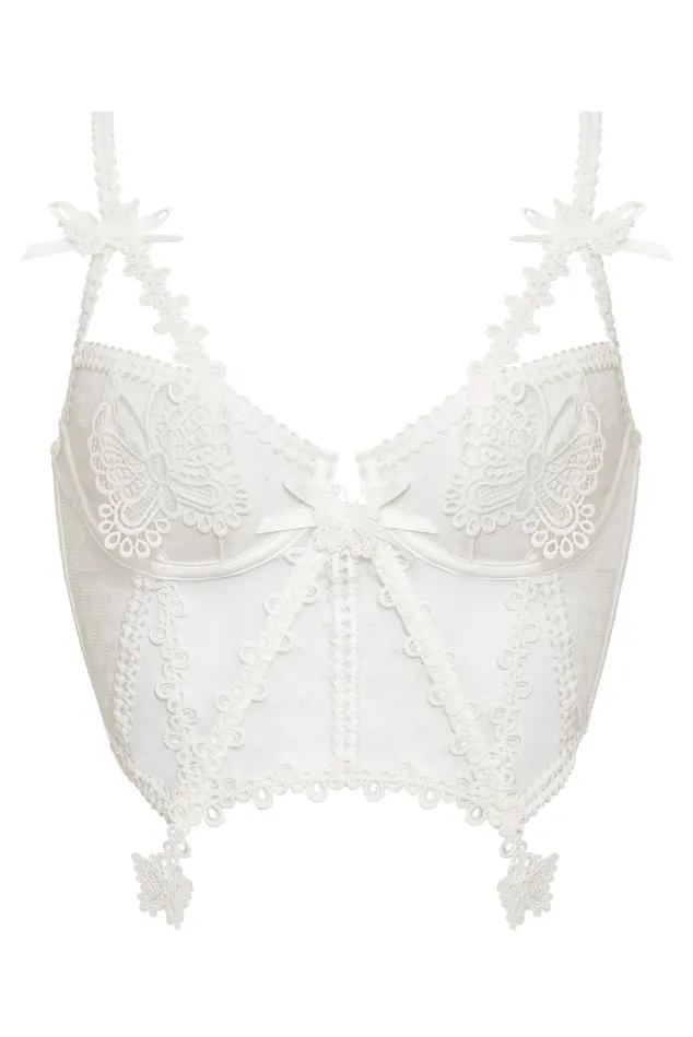 Women Beaming Butterfly Applique Bustier White For Love and Lemons Lingerie