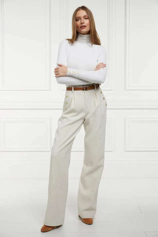 Women Belgravia Wide Leg Trouser Natural Linen Holland Cooper Tailoring