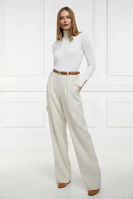 Women Belgravia Wide Leg Trouser Natural Linen Holland Cooper Tailoring