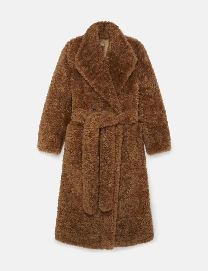 Women Belted Plush Teddy Coat Ginger Brown Stella McCartney Coats And Jackets