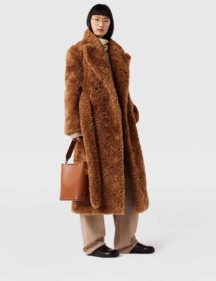 Women Belted Plush Teddy Coat Ginger Brown Stella McCartney Coats And Jackets