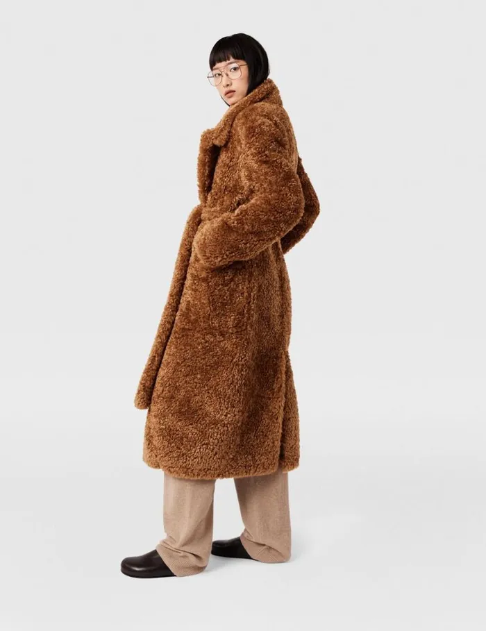 Women Belted Plush Teddy Coat Ginger Brown Stella McCartney Coats And Jackets