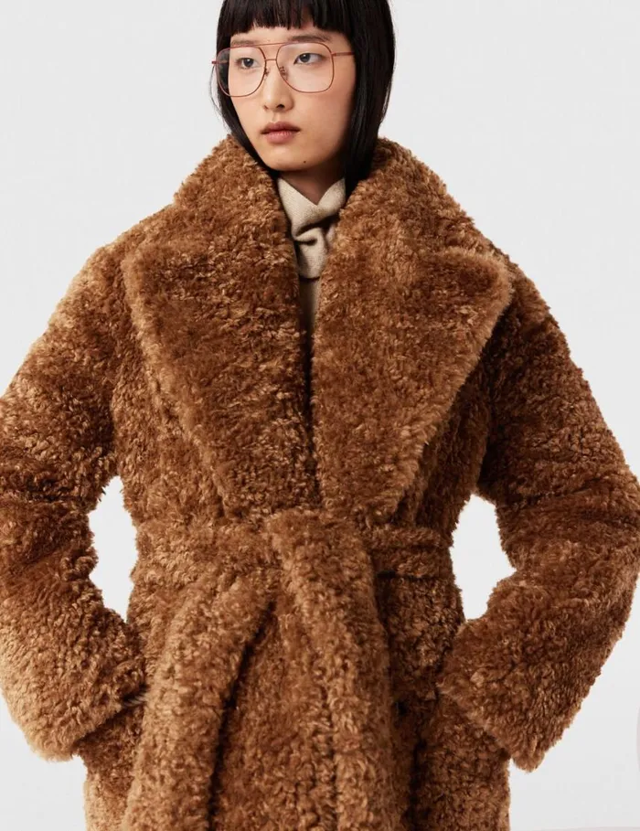 Women Belted Plush Teddy Coat Ginger Brown Stella McCartney Coats And Jackets