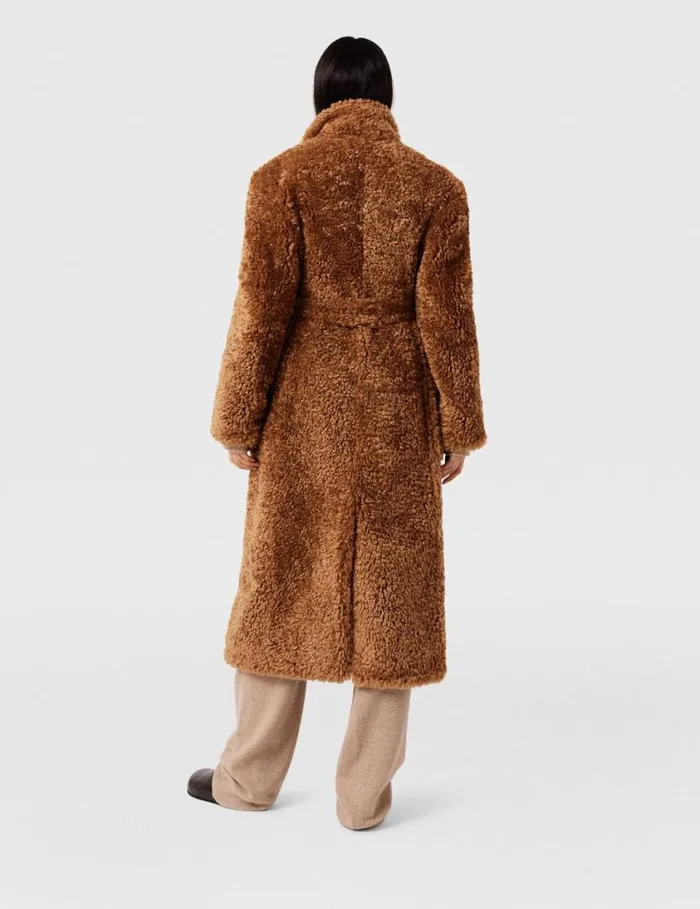 Women Belted Plush Teddy Coat Ginger Brown Stella McCartney Coats And Jackets