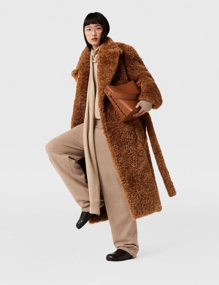 Women Belted Plush Teddy Coat Ginger Brown Stella McCartney Coats And Jackets