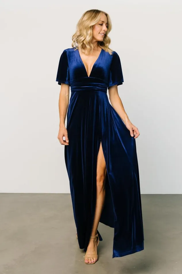 Women Berenice Velvet Maxi Dress Navy Baltic Born Maxi Dresses